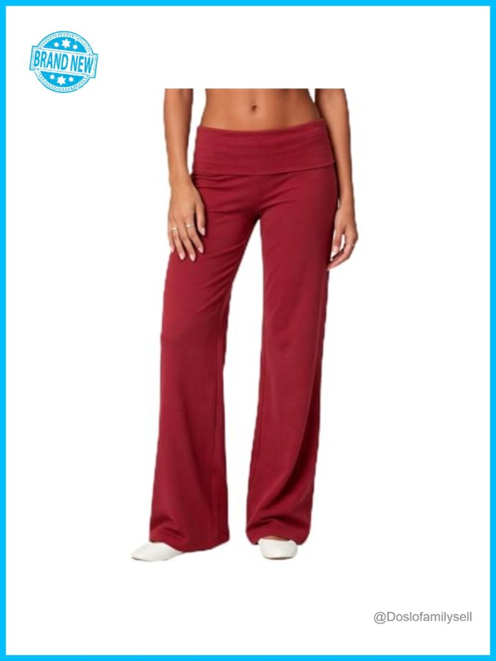 Women Wide Leg Foldover Pants Y2K Loose Fit Bell-Bottom Lounge Yoga Gym Pants